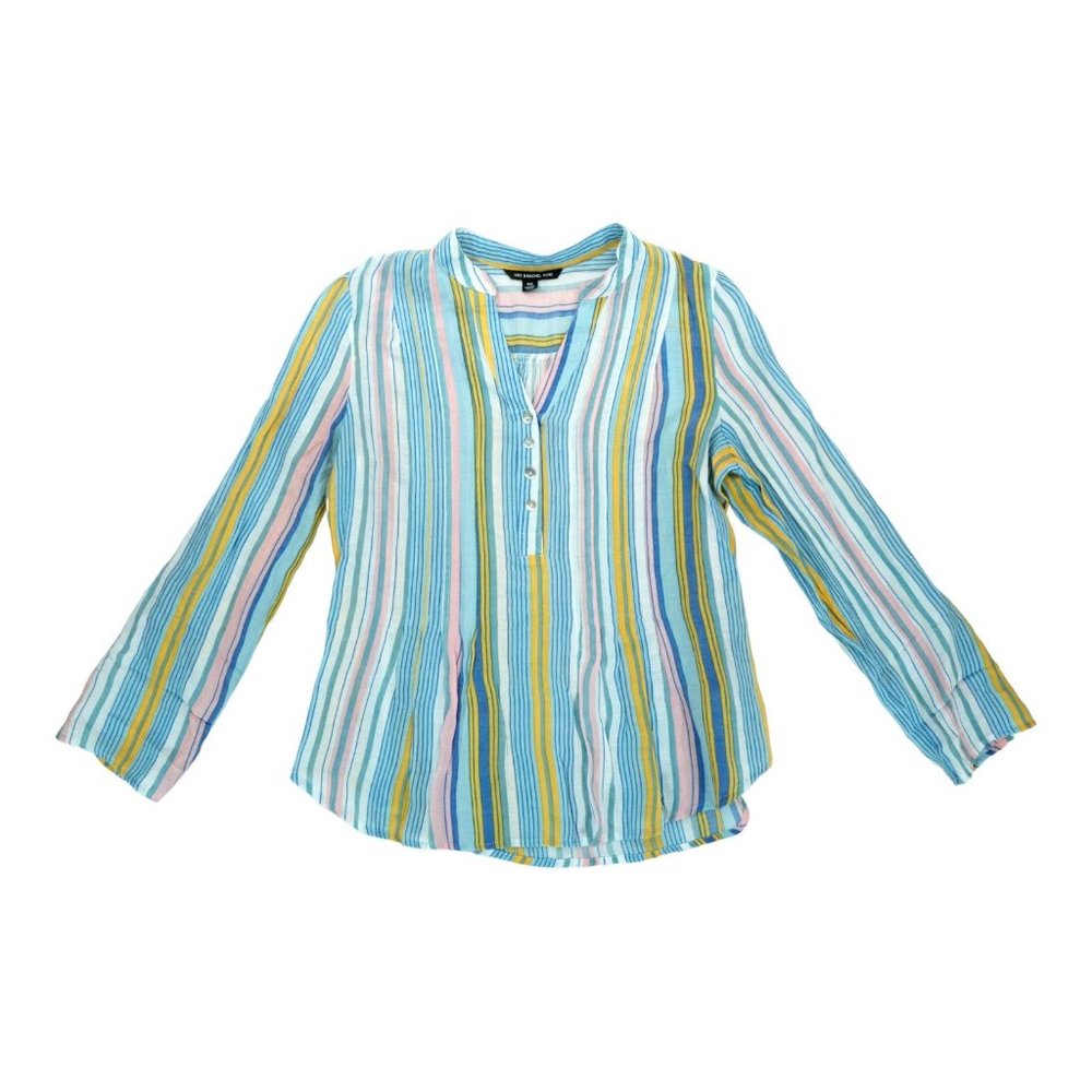 Zac Rachel Lightweight Stripped Tunic Women’s Petites M Roll-Tab Sleeves V Neck